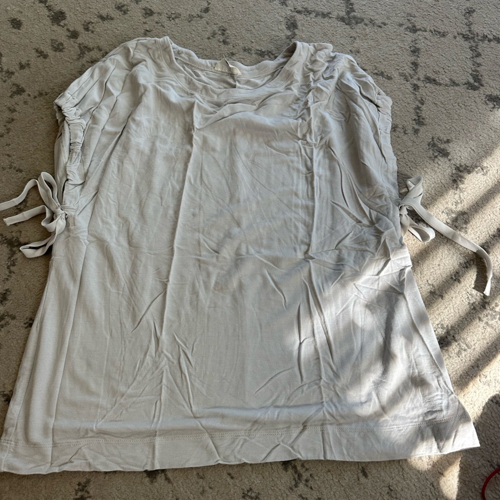 LOFT Cream Short Sleeve Top with Side Ties